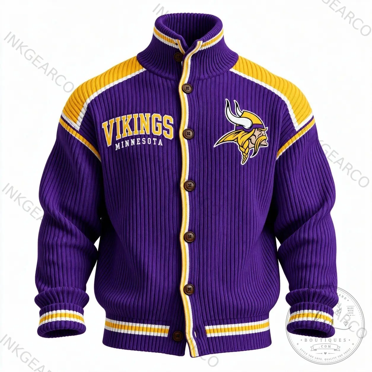 Minnesota Vikings NFL Football Team Logo Rib Knit Cardigan Jacket 5 Minnesota Vikings NFL Football Team Logo Rib Knit Cardigan Jacket