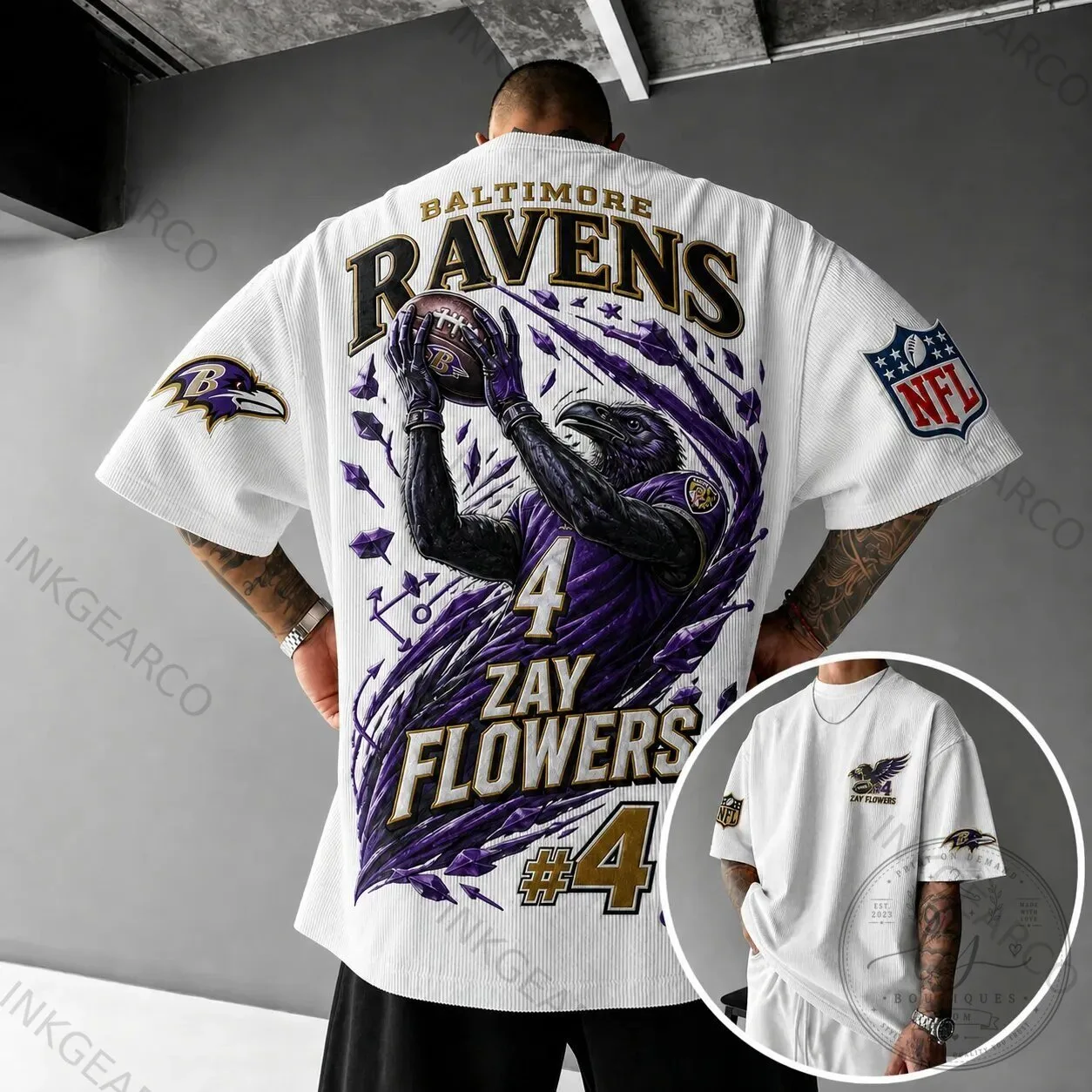 Baltimore Ravens Zay Flowers NFL Football Team White Short Sleeve Rugby Jersey