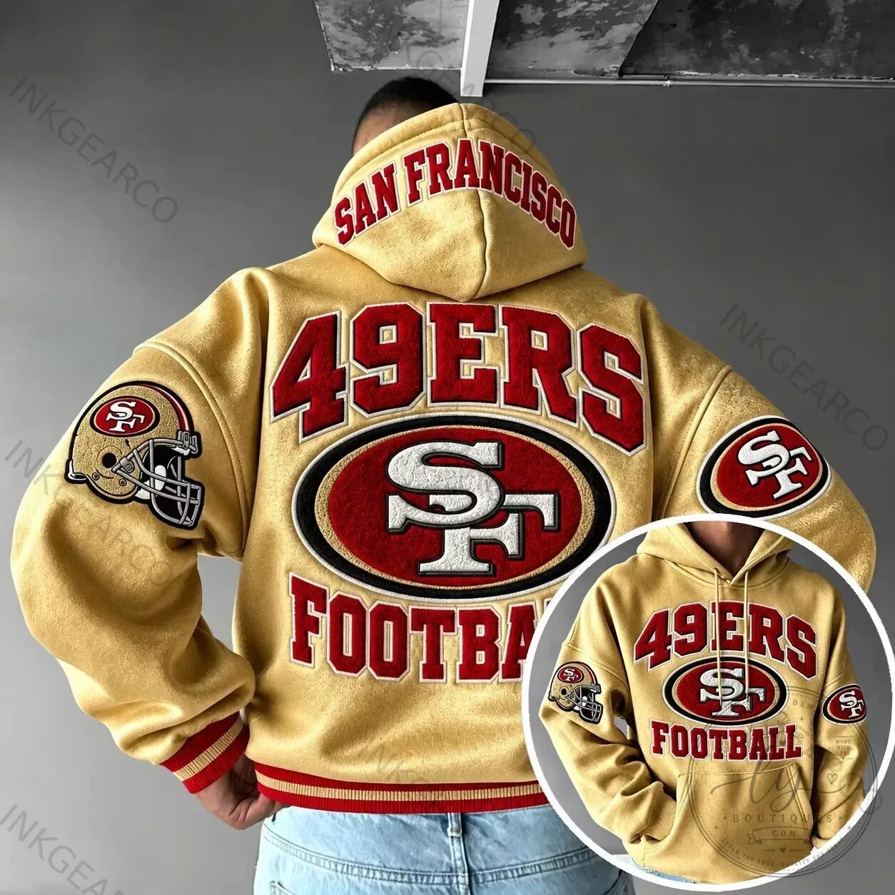 San Francisco 49ers Football Team Gold Varsity Style Hoodie