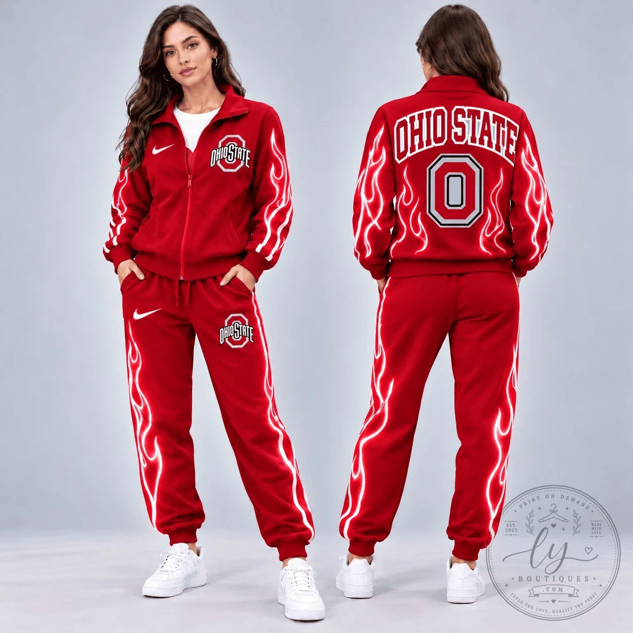 Ohio State Buckeyes Neon Inferno Flames Red Full-Zip Tracksuit Jacket