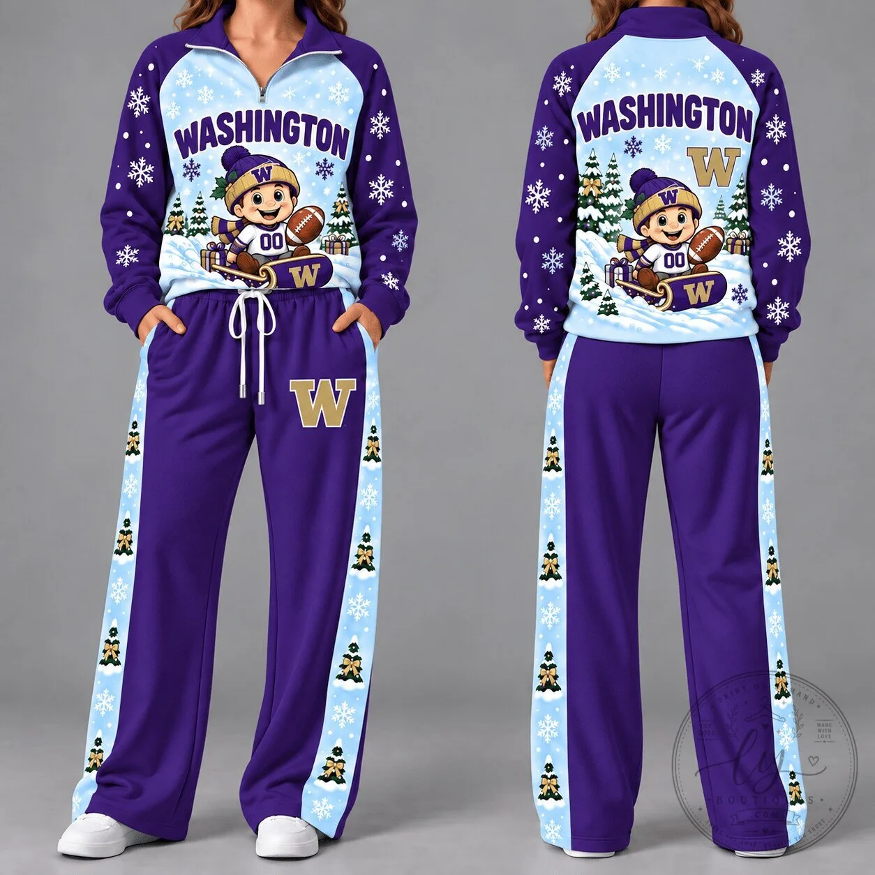 Washington Huskies Christmas Snowman Football Quarter-Zip Sweatshirt 2 Washington Huskies Christmas Snowman Football Quarter-Zip Sweatshirt
