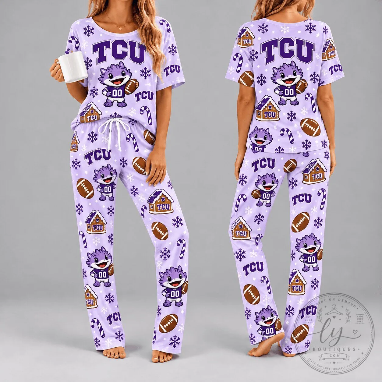 Texas Christian University Horned Frogs Christmas Holiday Pajamas Set