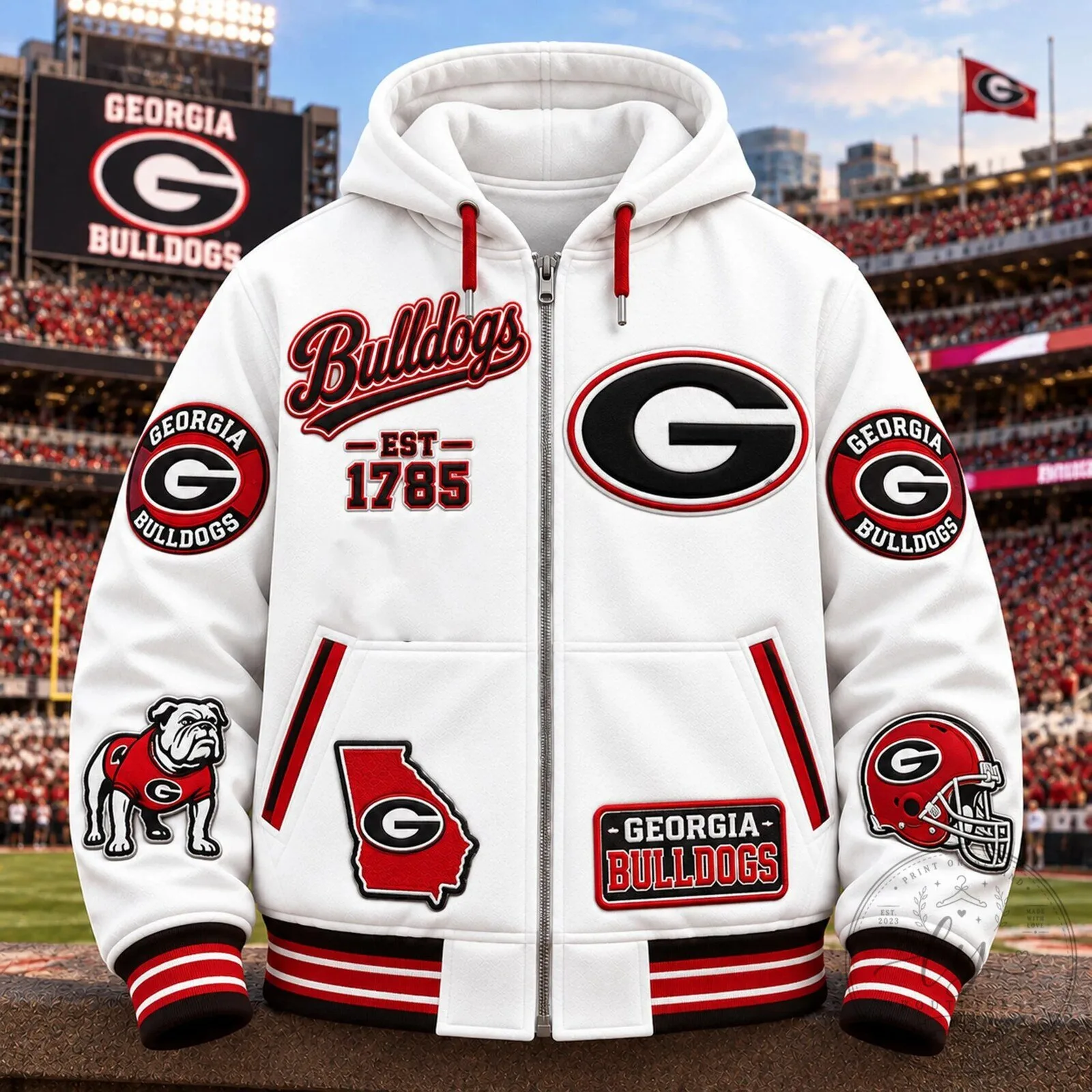 Georgia Bulldogs College Football Team White Full-Zip Hoodie 2 Georgia Bulldogs College Football Team White Full-Zip Hoodie