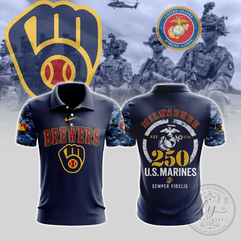 Milwaukee Brewers United States Marine Corps 250th Birthday Polo Shirt
