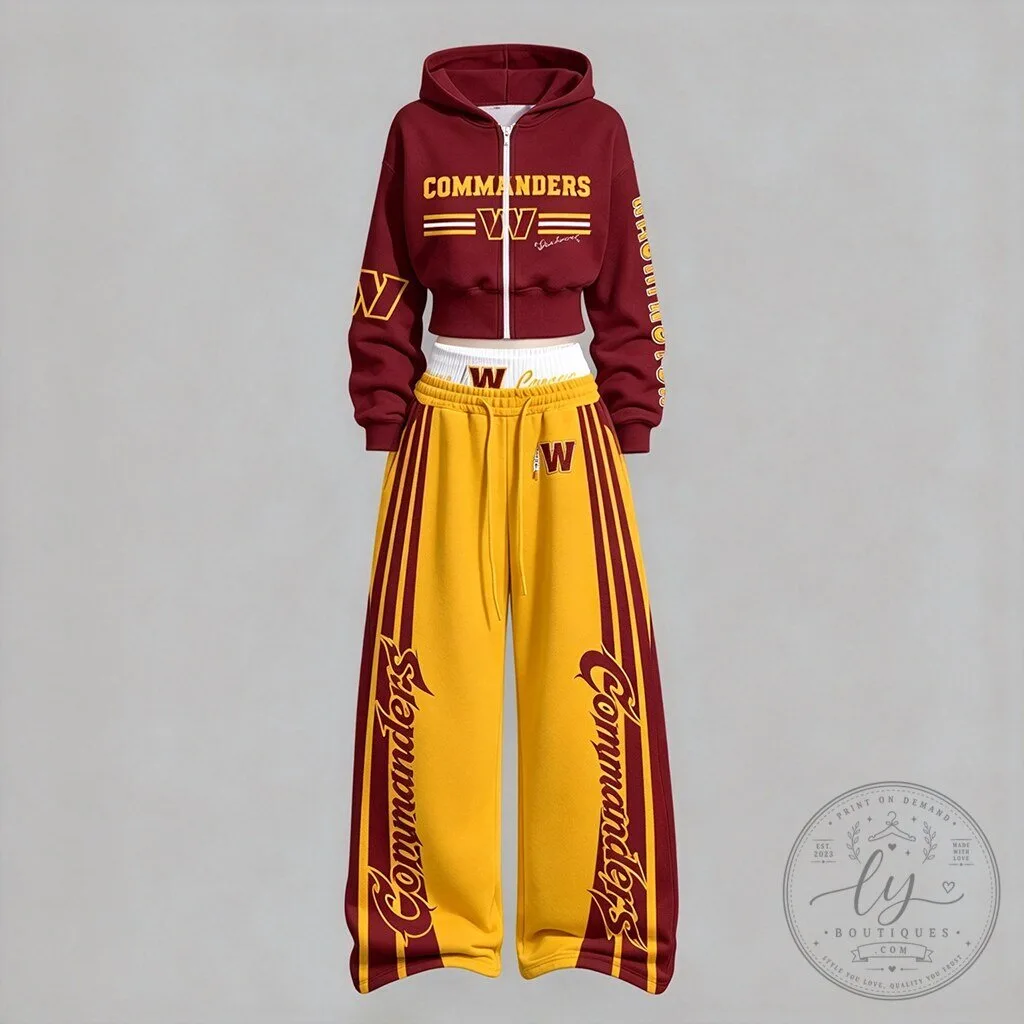 Washington Commanders Football Team Cropped Hoodie and Joggers Set