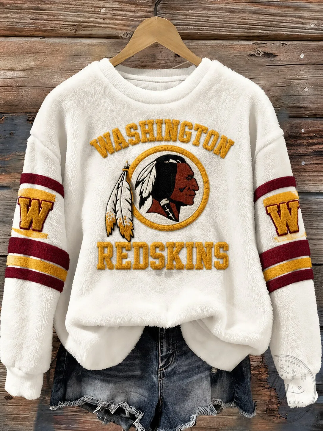 Washington Redskins Football Team Logo White Fleece Crewneck Sweatshirt