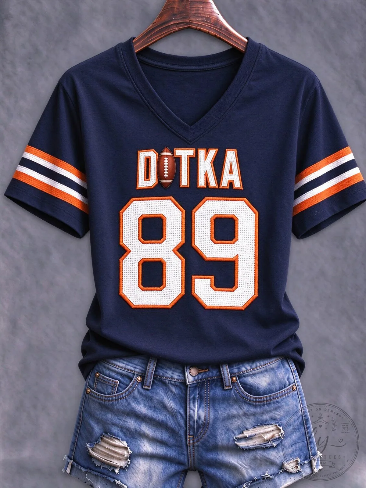 Dotka 89 Football Jersey Style V-Neck Short Sleeve T-Shirt