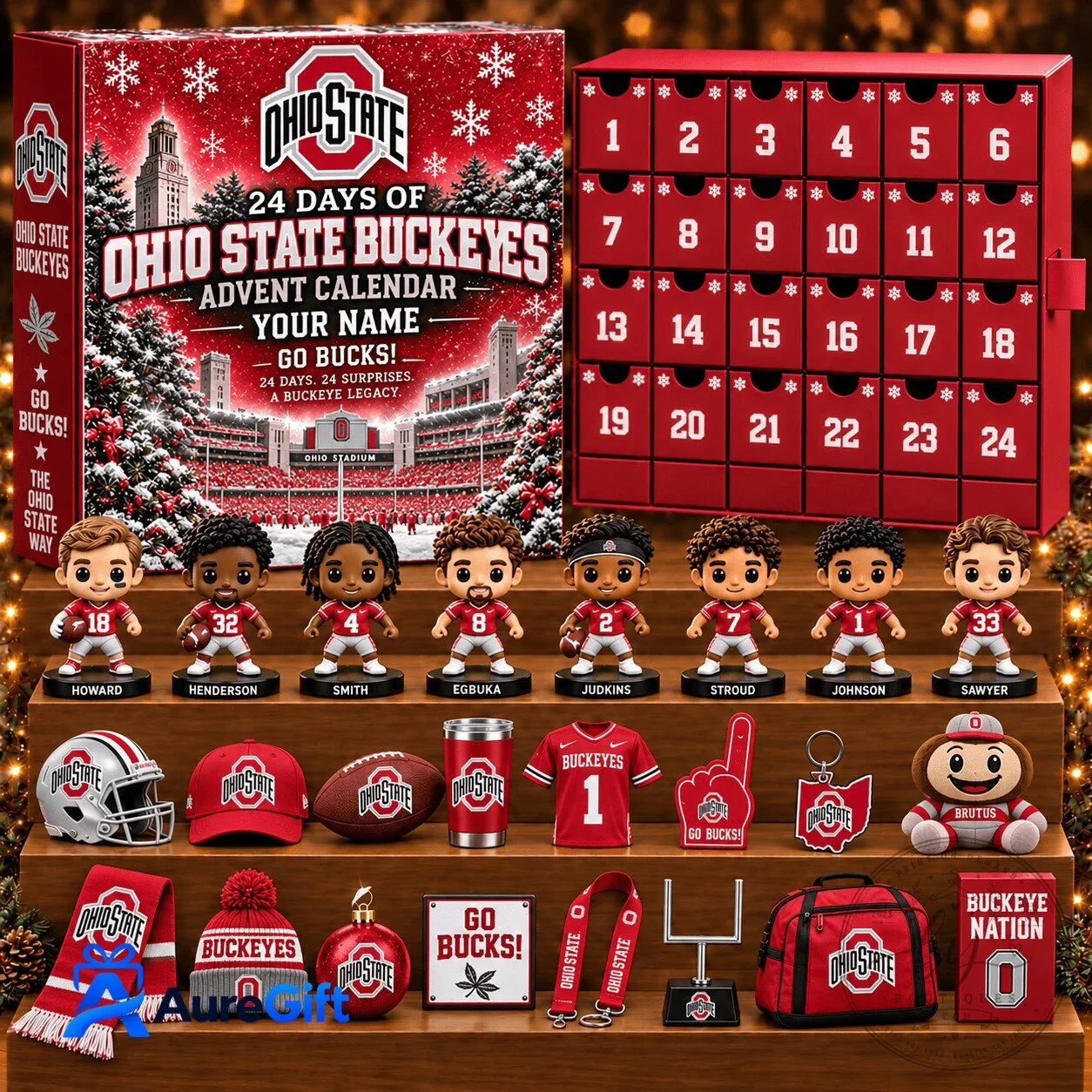 Ohio State Buckeyes Football Team 24 Days of Advent Calendar with Figurines