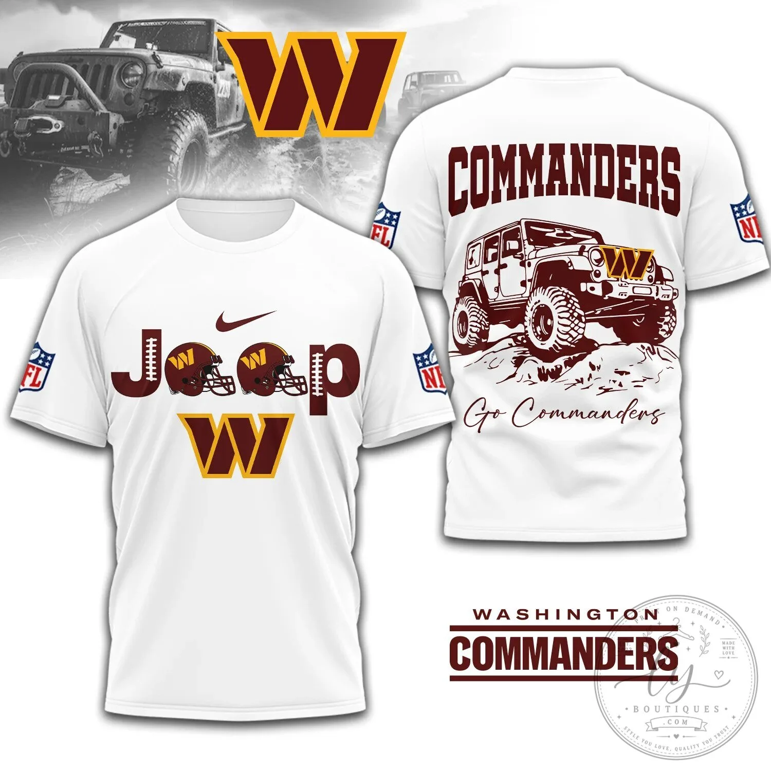 Washington Commanders Jeep Off-Road Football Team Fan T-Shirt 2 Washington Commanders Jeep Off-Road Football Team Fan T-Shirt