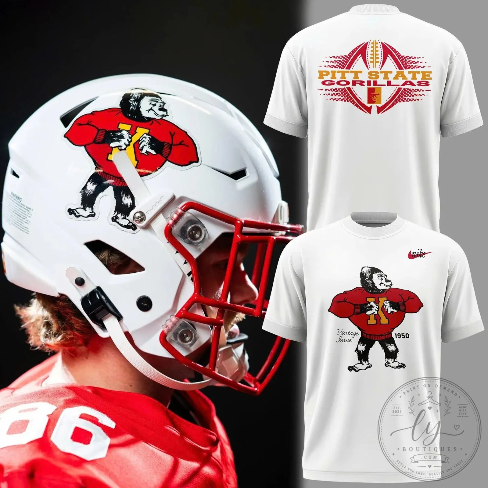Pittsburg State Gorillas Football Team Mascot White T-Shirt 5 Pittsburg State Gorillas Football Team Mascot White T-Shirt