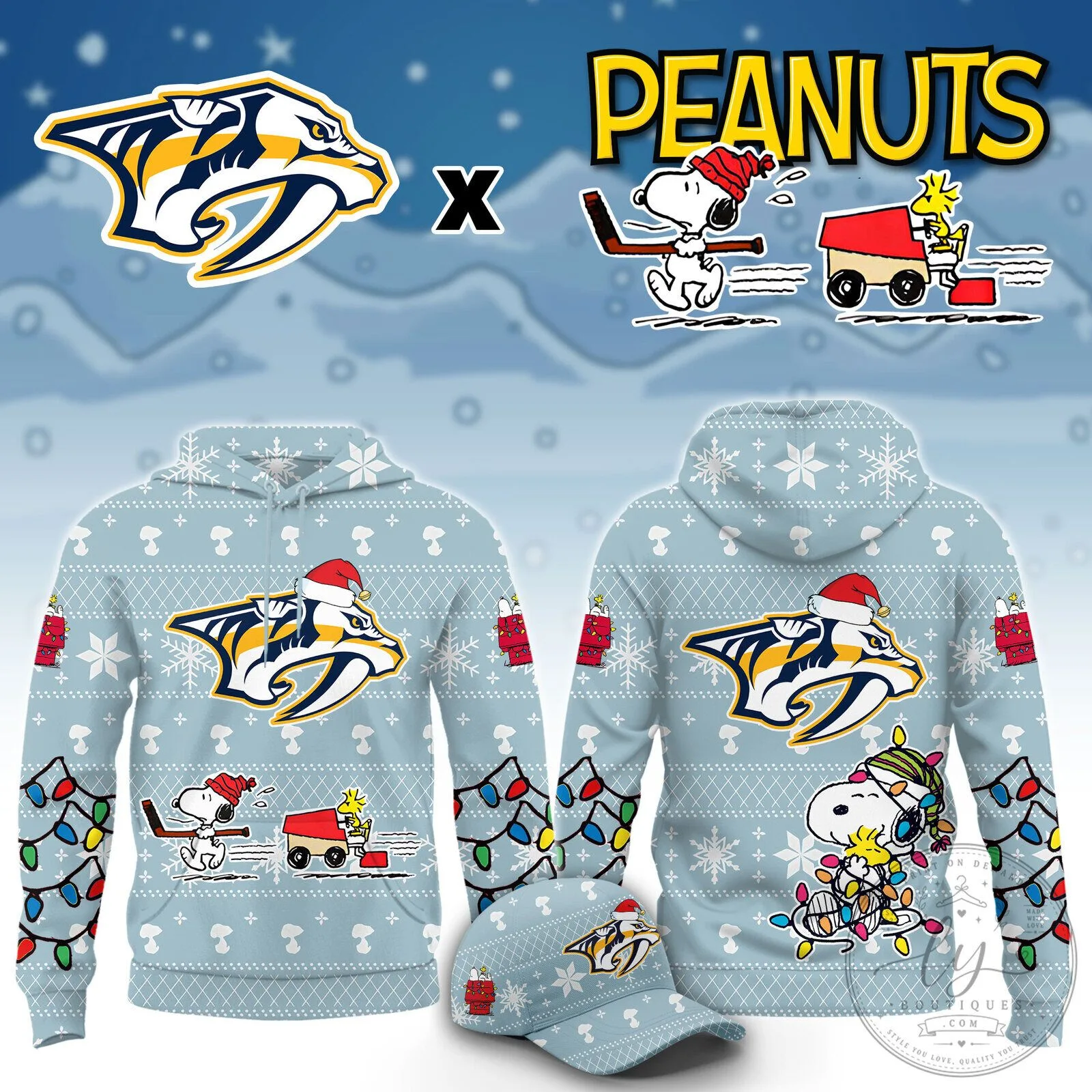Nashville Predators Peanuts Snoopy Christmas Holiday Hoodie
