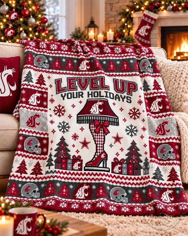 Washington State Cougars Level Up Your Holidays Christmas Flannel Blanket