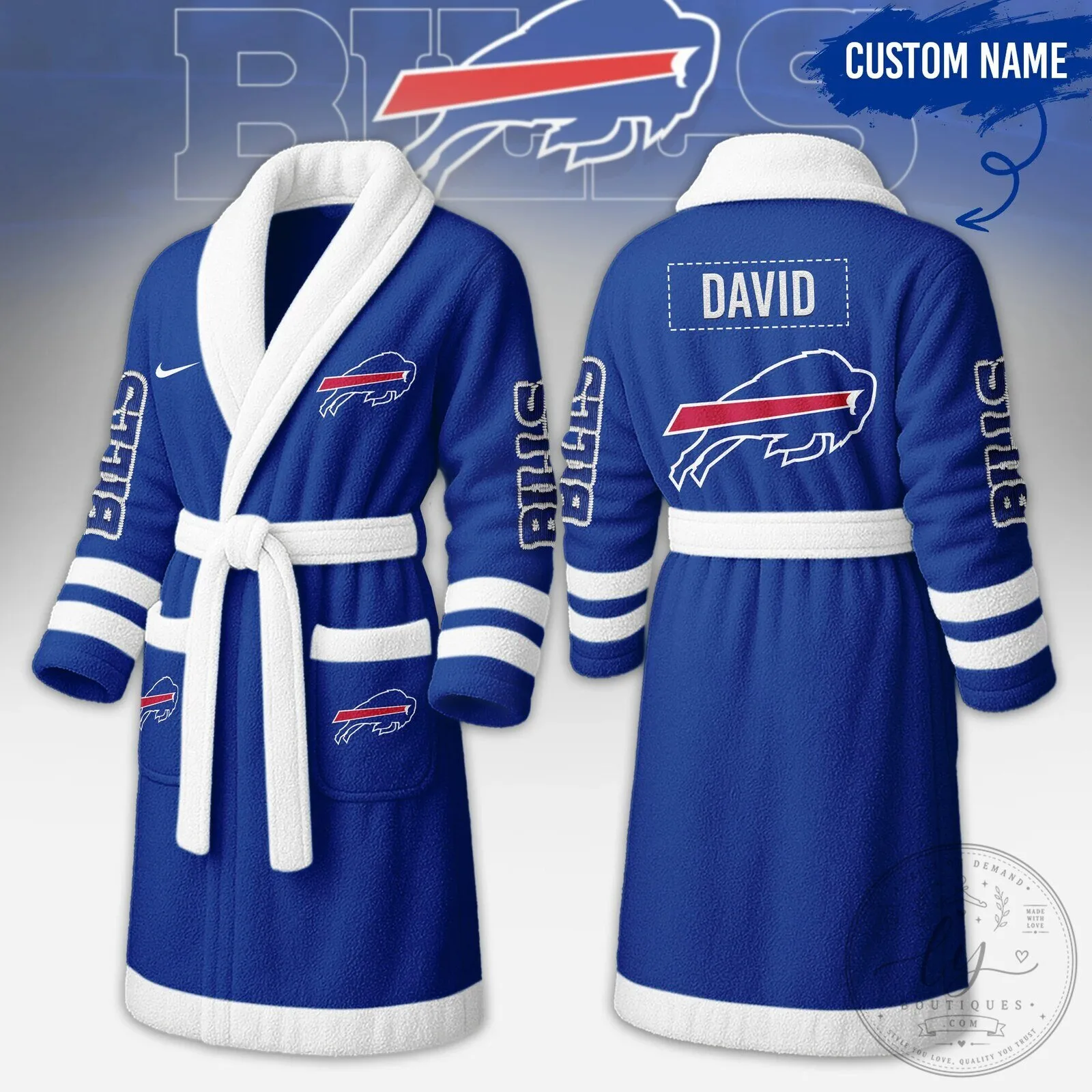 Buffalo Bills NFL Football Team Logo Custom Name Fleece Bathrobe