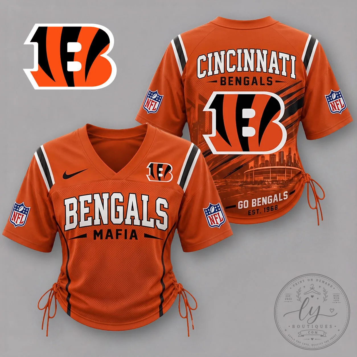 Cincinnati Bengals NFL Football Team Women's Orange Game Day Lace-Up Jersey