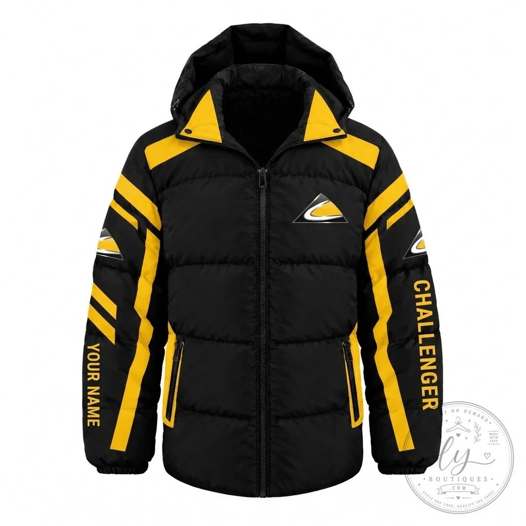 Challenger Tractor Custom Name Black and Yellow Puffer Jacket for Men 2 Challenger Tractor Custom Name Black and Yellow Puffer Jacket for Men