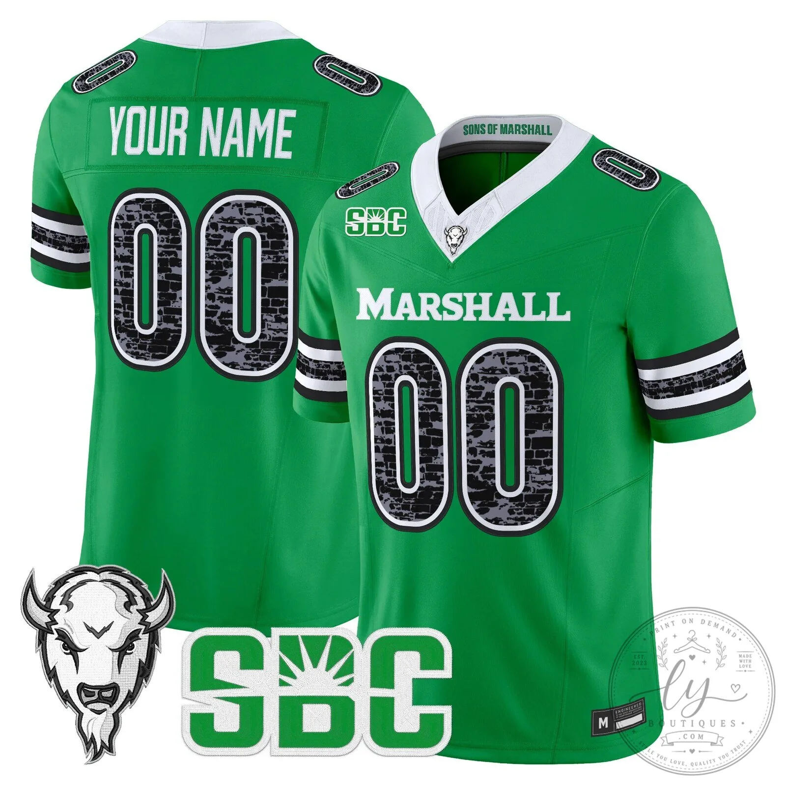 Marshall Thundering Herd Green Custom Football Jersey with Your Name and Number
