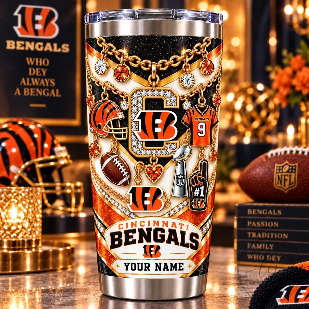 Cincinnati Bengals Personalized Sparkle Charm Design Stainless Steel Tumbler Cincinnati Bengals Personalized Sparkle Charm Design Stainless Steel Tumbler