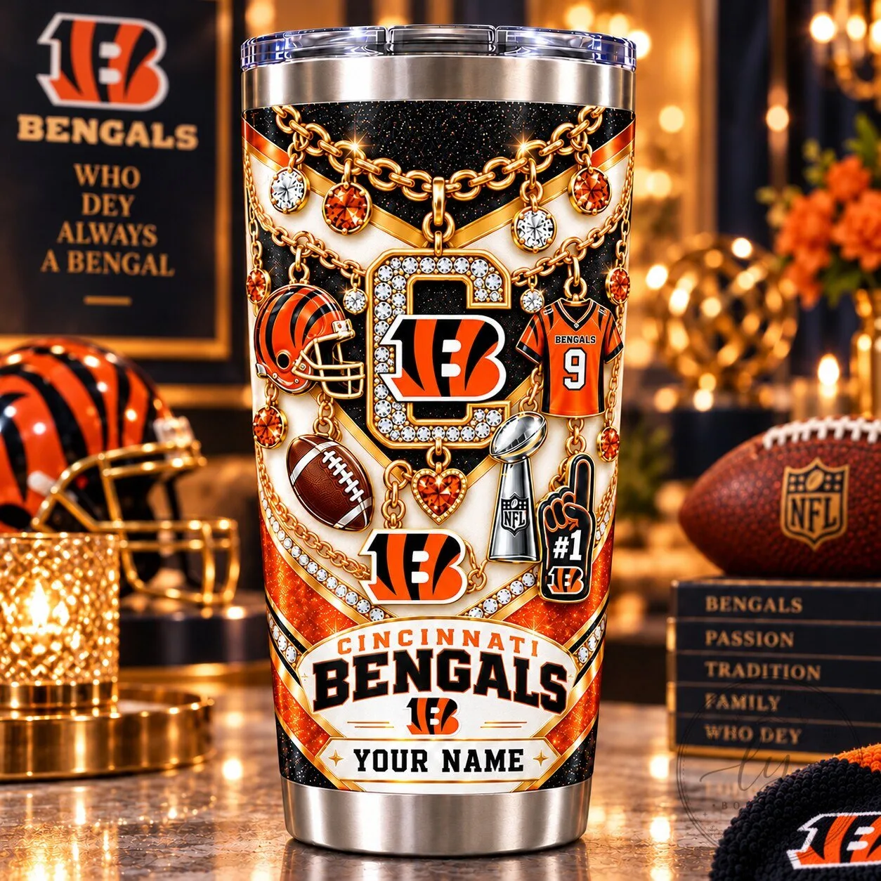 Cincinnati Bengals Personalized Sparkle Charm Design Stainless Steel Tumbler 5 Cincinnati Bengals Personalized Sparkle Charm Design Stainless Steel Tumbler