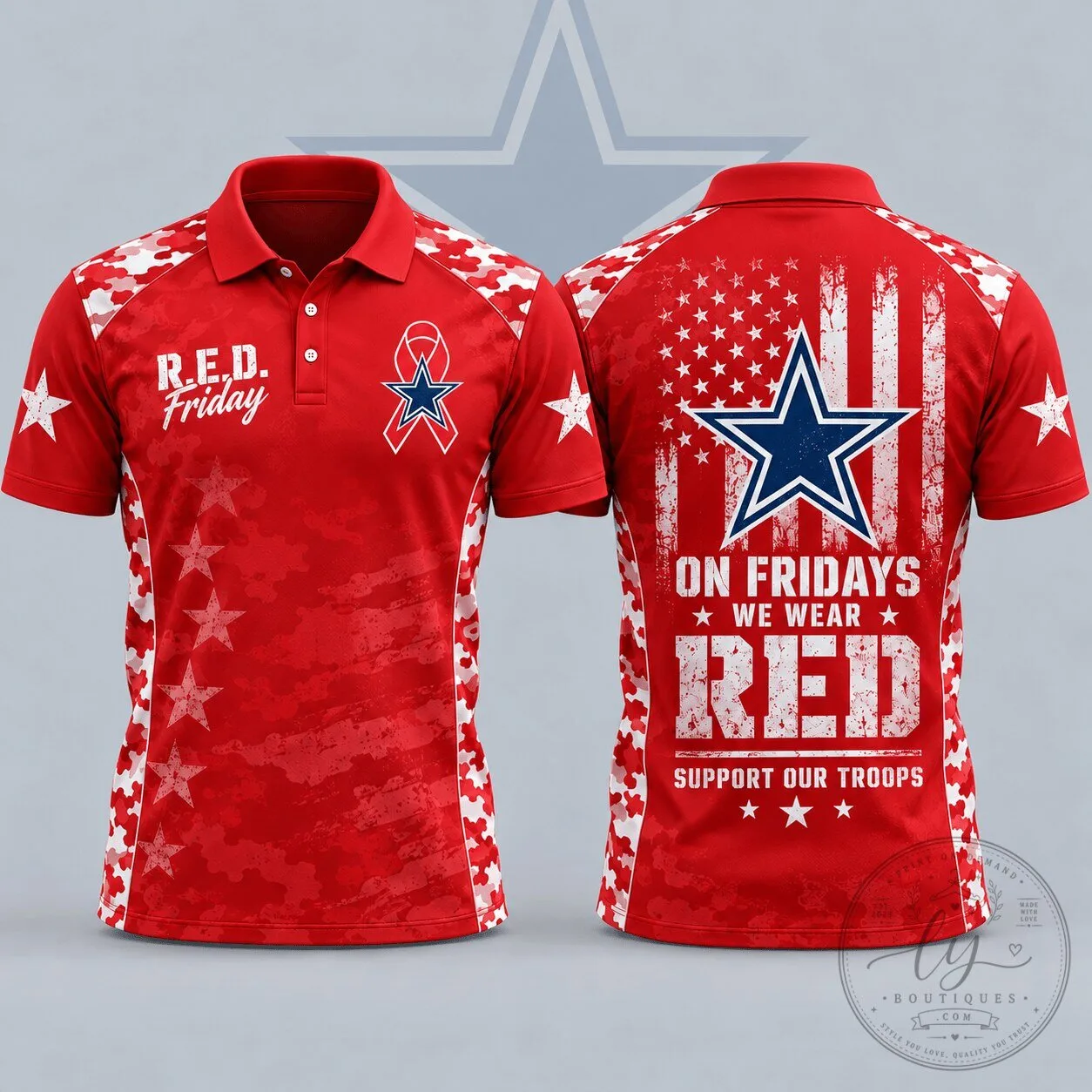 Dallas Cowboys R.E.D. Friday Patriotic Military Camouflage American Flag Polo Shirt