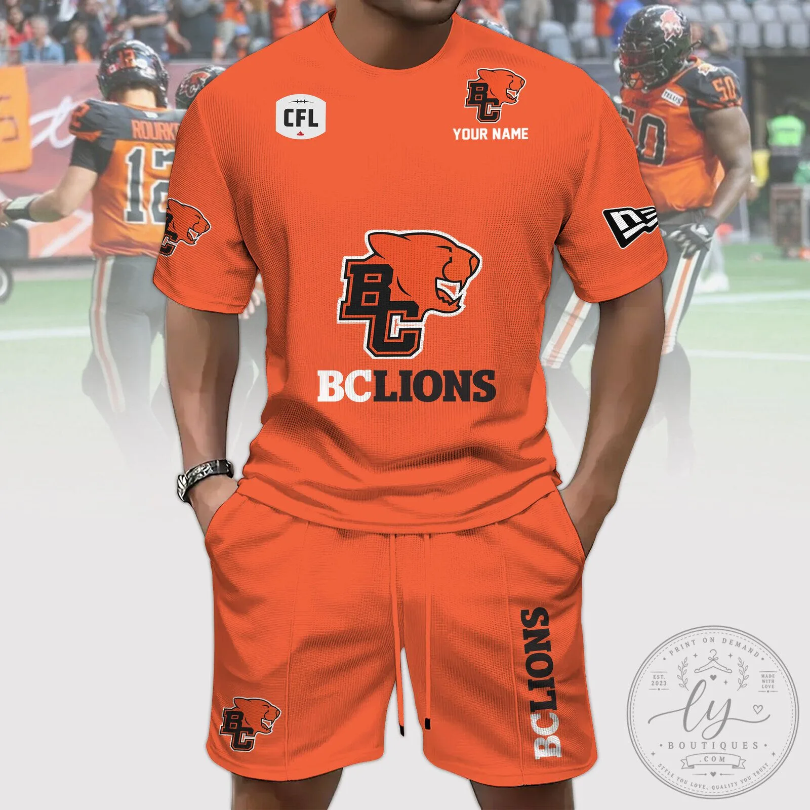 British Columbia Lions Football Team Personalized Orange T-Shirt and Shorts Set