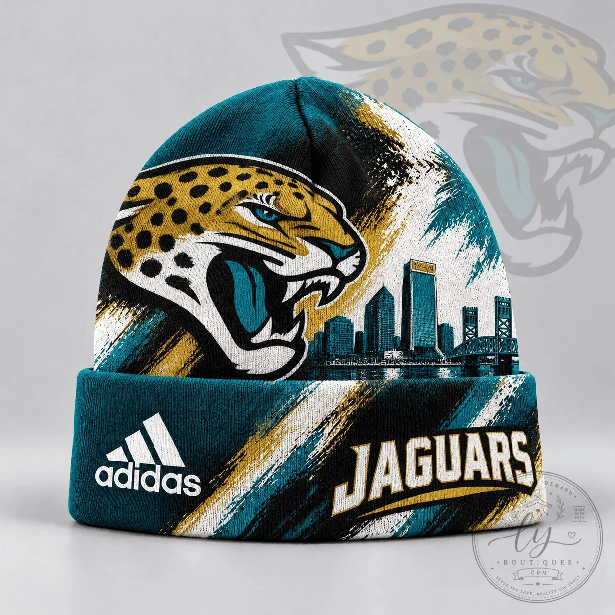 Jacksonville Jaguars Urban Skyline Distressed Brushstroke Knit Beanie Hat 2 Jacksonville Jaguars Urban Skyline Distressed Brushstroke Knit Beanie Hat
