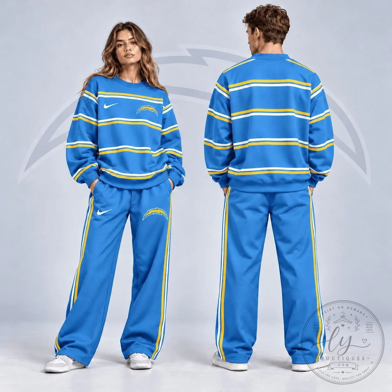 Los Angeles Chargers Premium NFL Classic Horizontal Racing Stripe Crewneck Sweatshirt 1 Los Angeles Chargers Premium NFL Classic Horizontal Racing Stripe Crewneck Sweatshirt