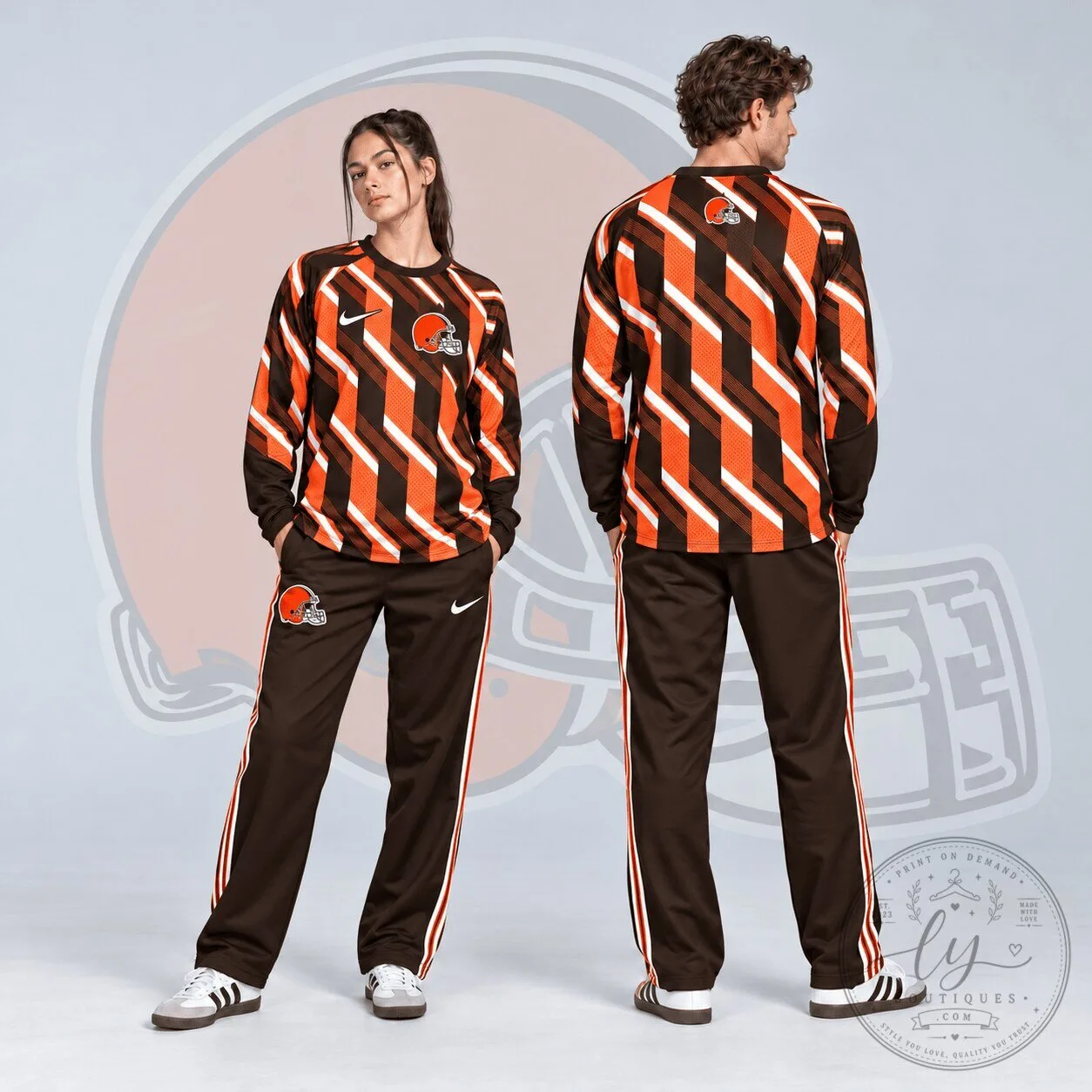 Cleveland Browns NFL Bold Diagonal Stripe Long Sleeve Crewneck Shirt and Track Pants Set