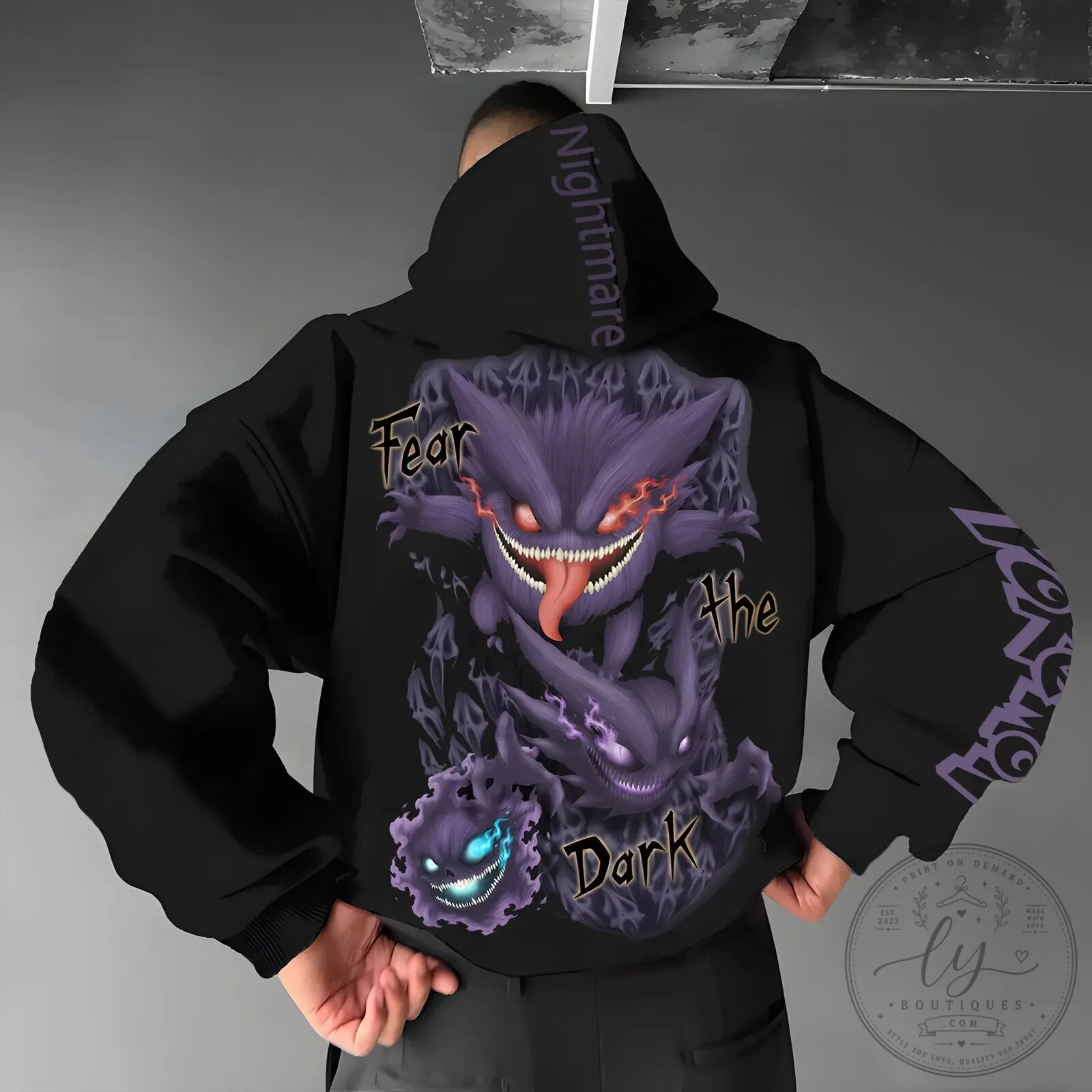 Pokemon Gengar Fear The Dark Nightmare Graphic Print Hoodie