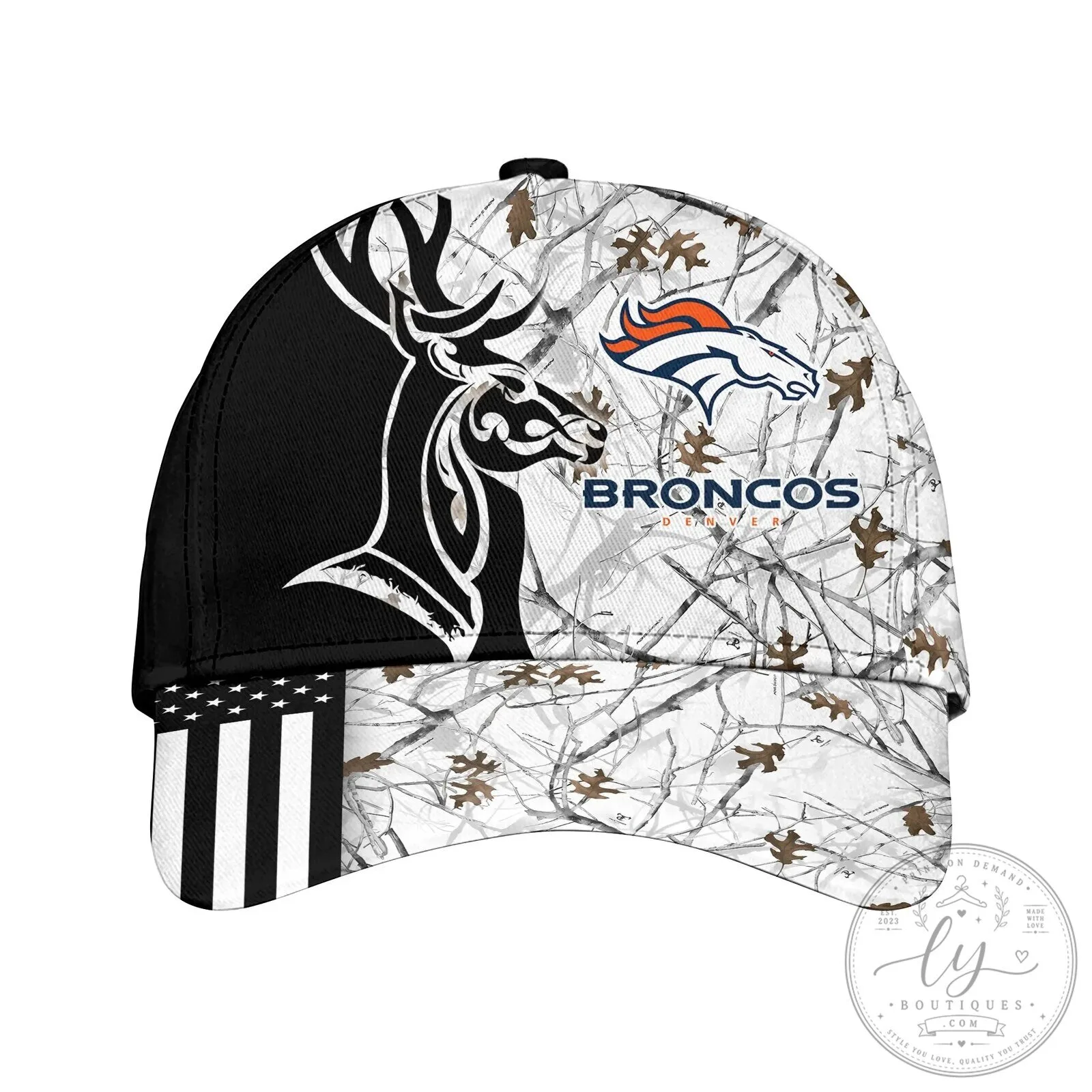 Denver Broncos Deer Hunting Camouflage American Flag Baseball Cap Hat