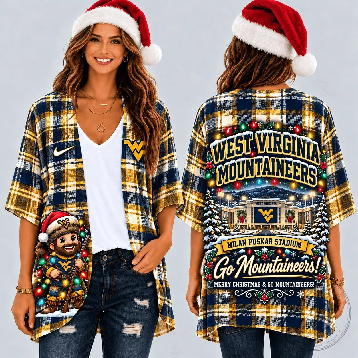 West Virginia Mountaineers Christmas Plaid Women's Cardigan