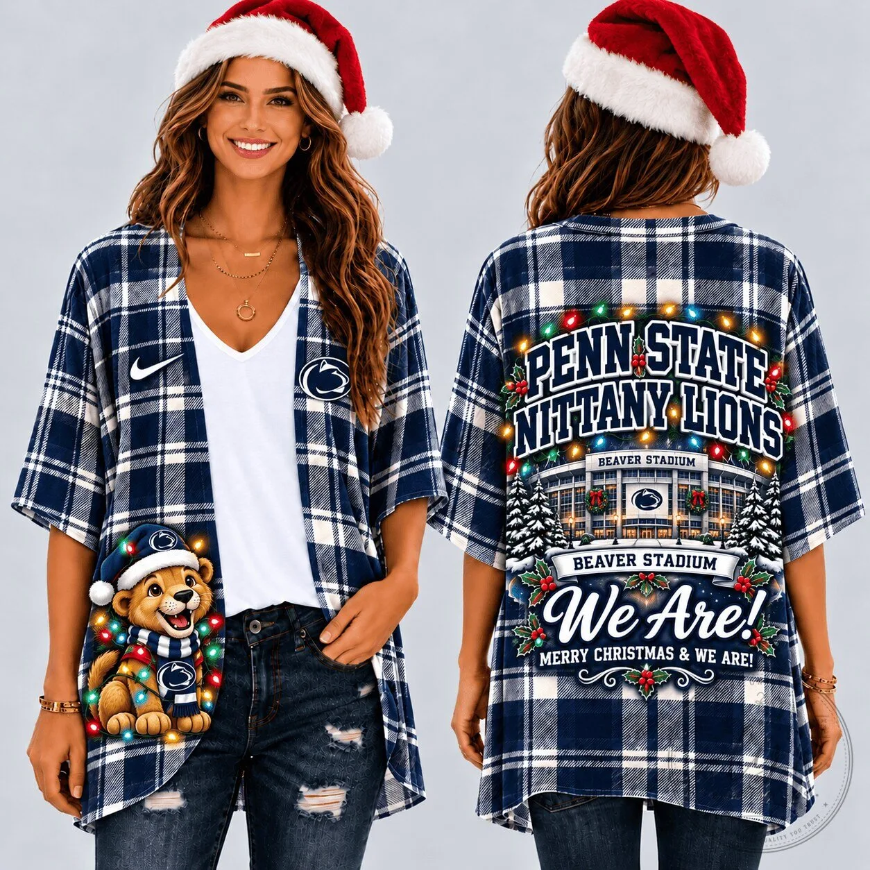 Penn State Nittany Lions Christmas Plaid Button Up Flannel Cardigan