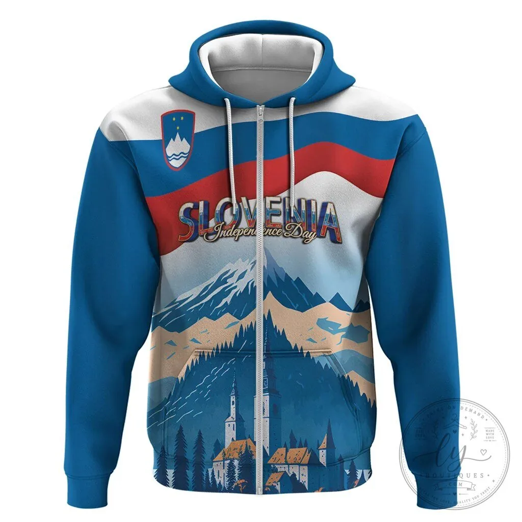 Slovenia Independence Day Lake Bled Julian Alps Landscape Full-Zip Hoodie