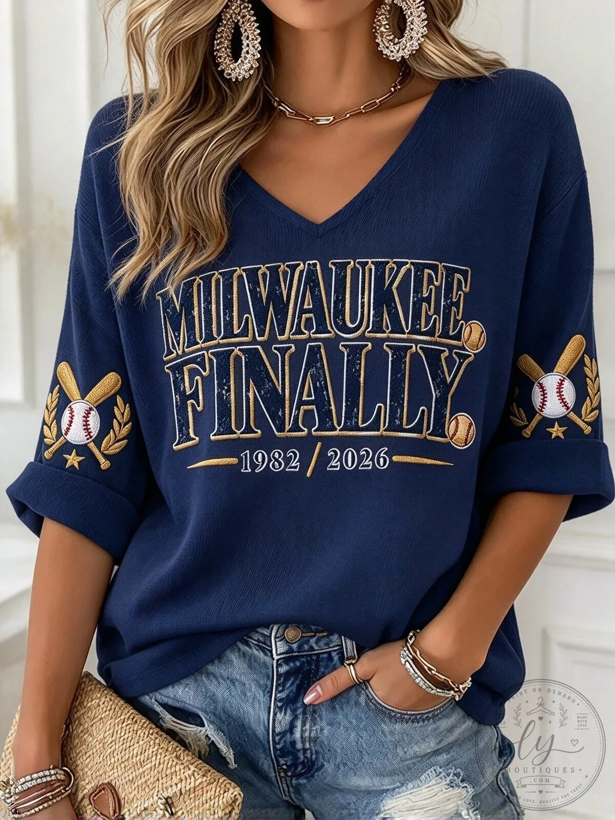 Milwaukee Finally 1982 2026 Baseball Print V-Neck Short Sleeve T-Shirt