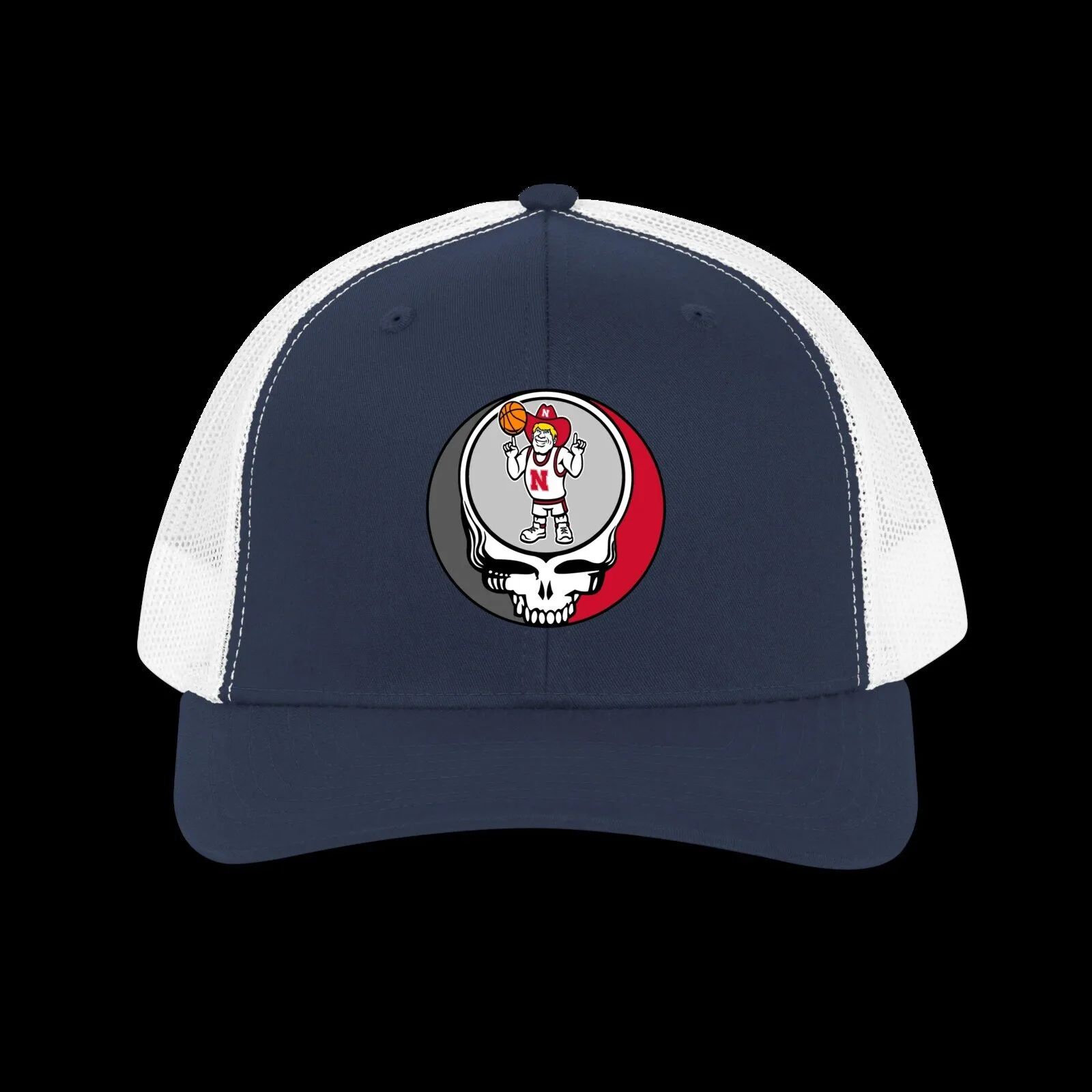 Nebraska Cornhuskers Basketball Steal Your Face Grateful Dead Trucker Hat 8 Nebraska Cornhuskers Basketball Steal Your Face Grateful Dead Trucker Hat
