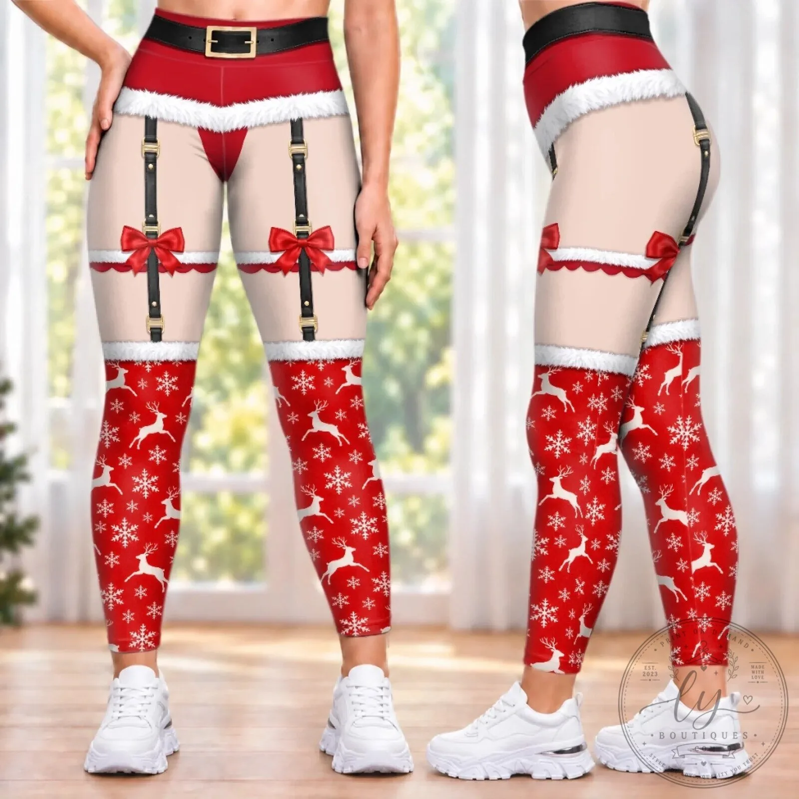 Sexy Santa Claus Christmas Garter Belt Print Women's Leggings 1 Sexy Santa Claus Christmas Garter Belt Print Women's Leggings