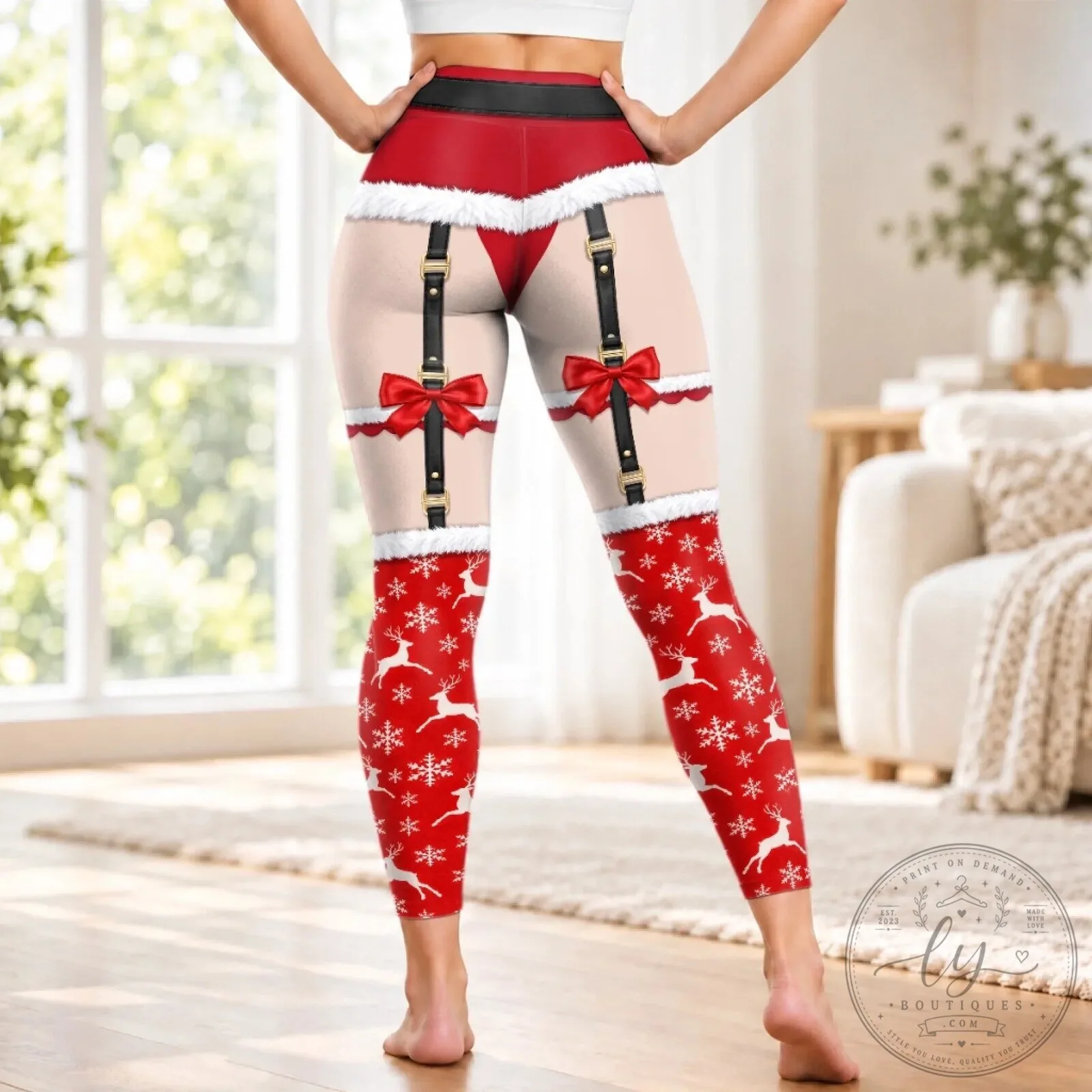 Sexy Santa Claus Christmas Garter Belt Print Women's Leggings 10 Sexy Santa Claus Christmas Garter Belt Print Women