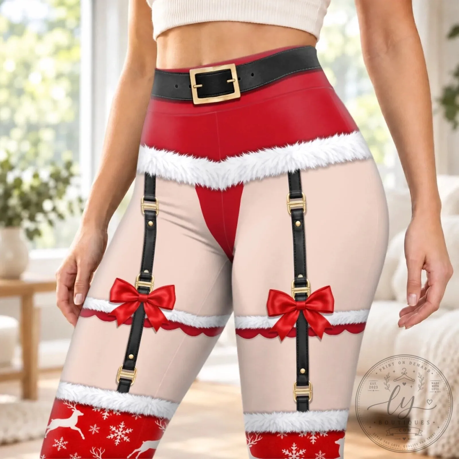 Sexy Santa Claus Christmas Garter Belt Print Women's Leggings 11 Sexy Santa Claus Christmas Garter Belt Print Women