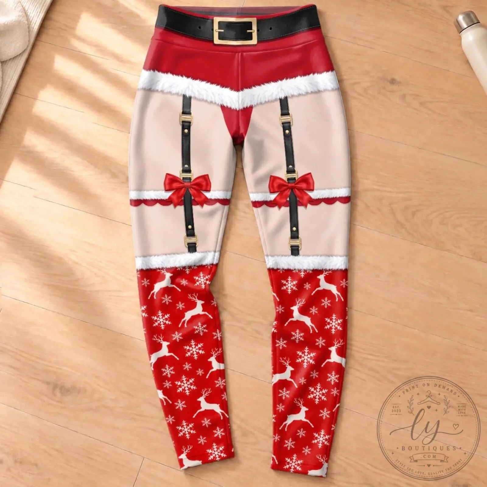 Sexy Santa Claus Christmas Garter Belt Print Women's Leggings 12 Sexy Santa Claus Christmas Garter Belt Print Women