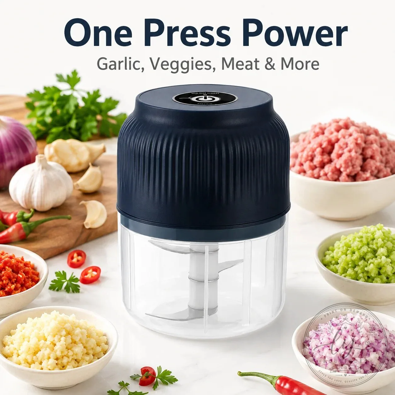 One Press Power Mini Food Chopper for Garlic, Vegetables, and Meat Preparation 9 One Press Power Mini Food Chopper for Garlic, Vegetables, and Meat Preparation