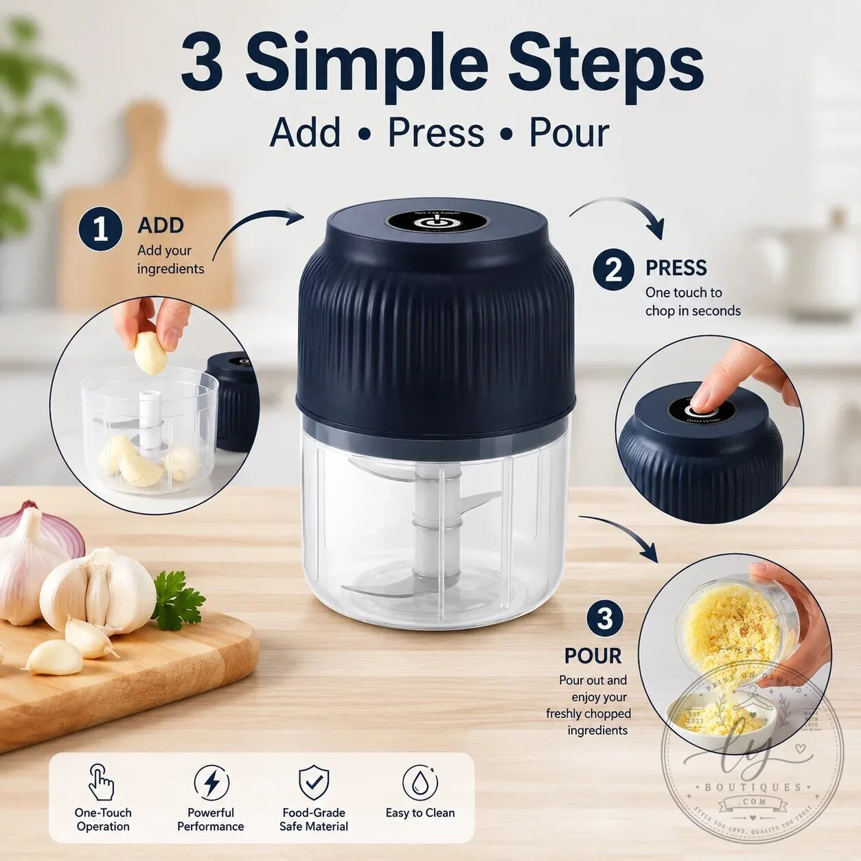 One Press Power Mini Food Chopper for Garlic, Vegetables, and Meat Preparation 12 One Press Power Mini Food Chopper for Garlic, Vegetables, and Meat Preparation