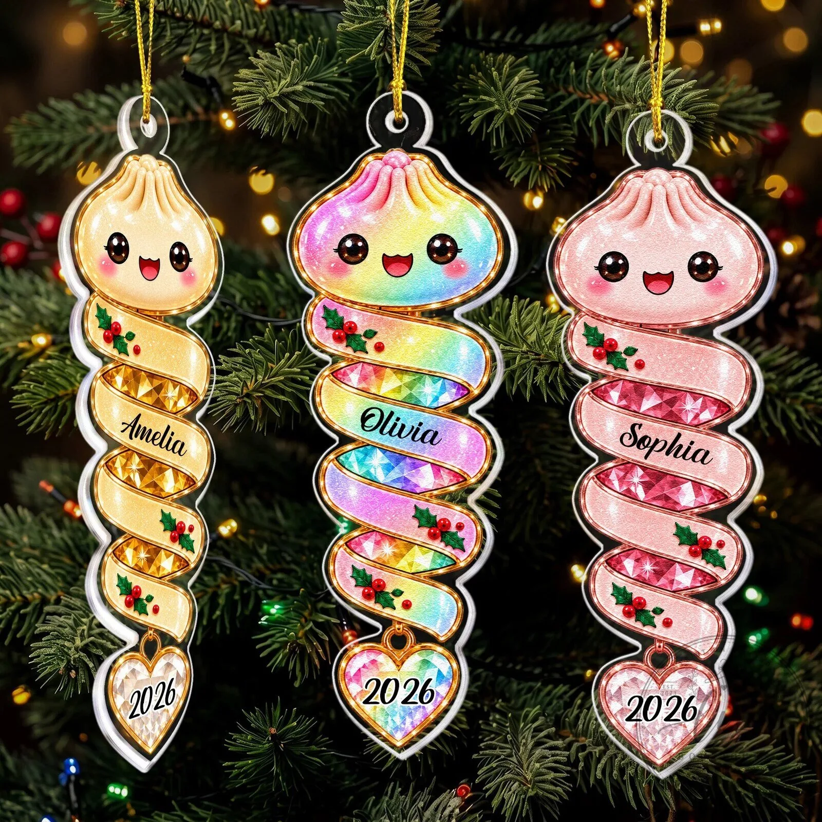 Personalized Kawaii Dumpling Squishy Spiral Christmas Tree Ornament