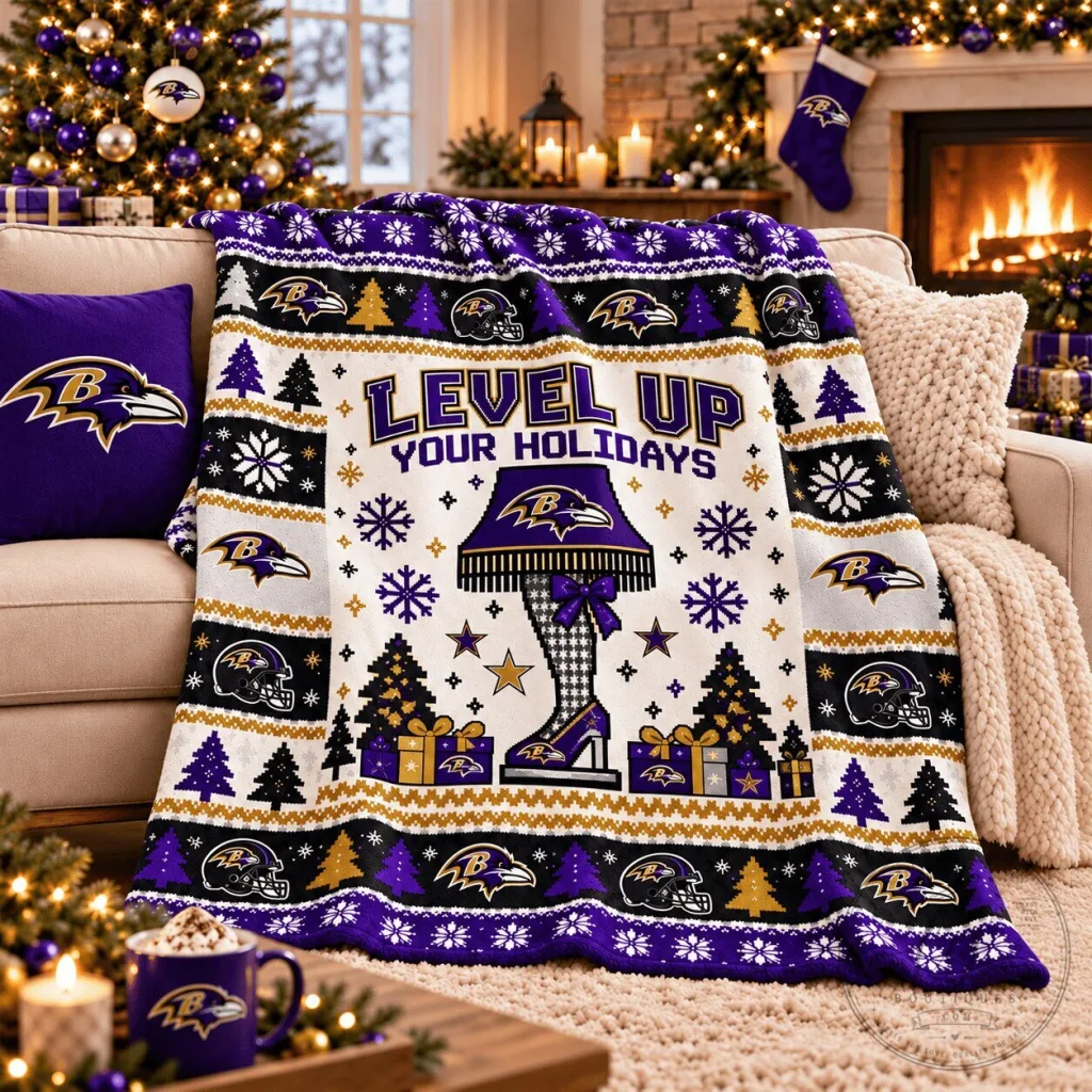 Baltimore Ravens Christmas Level Up Your Holidays Festive Throw Blanket Baltimore Ravens Christmas Level Up Your Holidays Festive Throw Blanket
