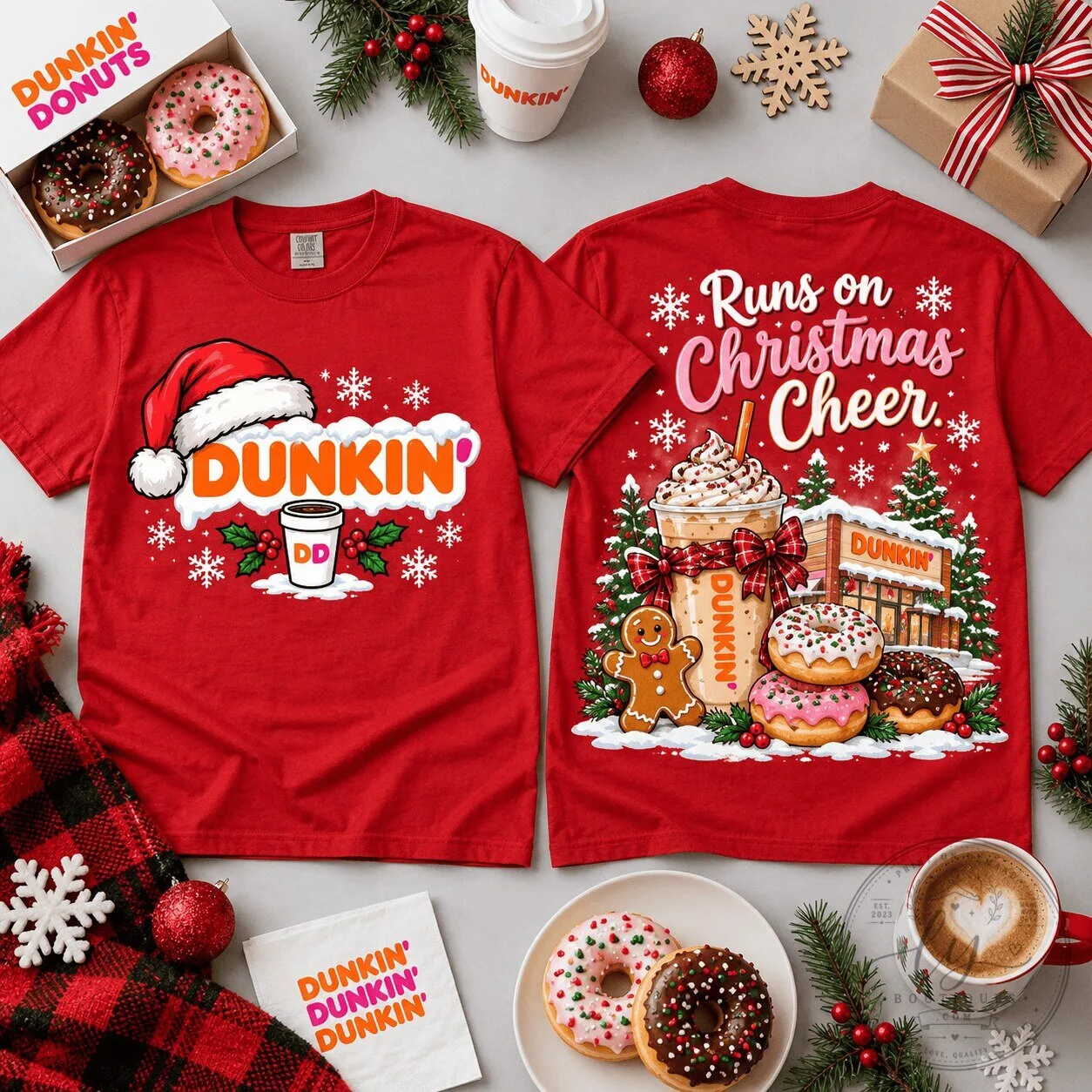 Dunkin' Donuts Christmas Cheer Coffee Donut Holiday Season T-Shirt