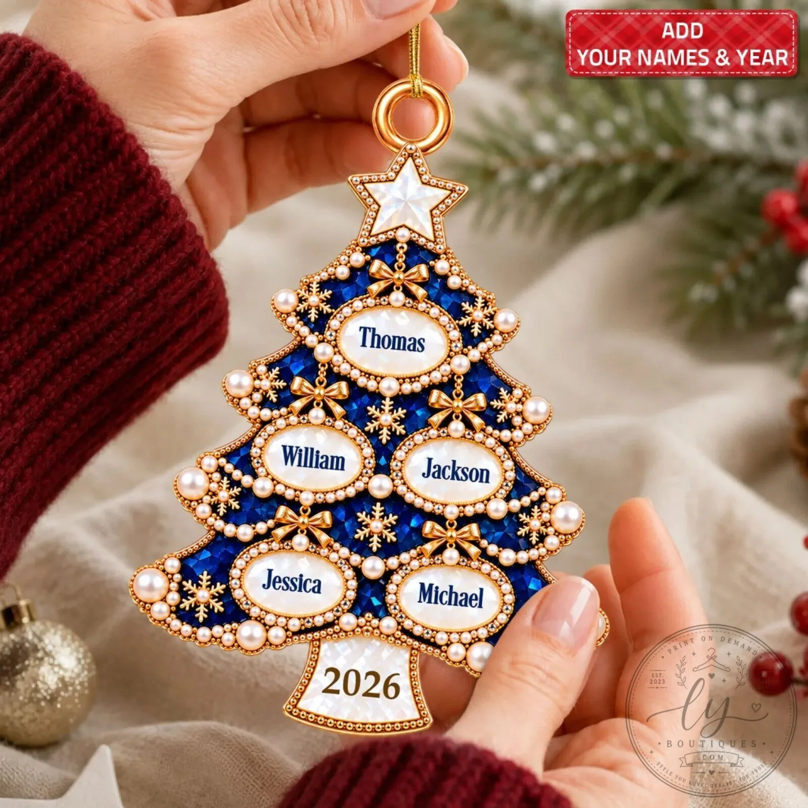 Custom Year and Names Christmas Tree Ornament for Family Celebration 8 Custom Year and Names Christmas Tree Ornament for Family Celebration