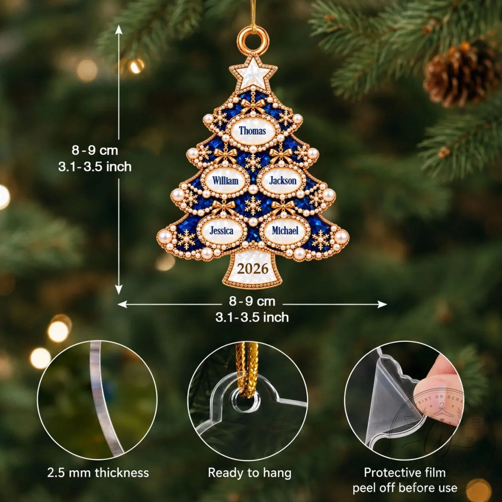 Custom Year and Names Christmas Tree Ornament for Family Celebration 9 Custom Year and Names Christmas Tree Ornament for Family Celebration