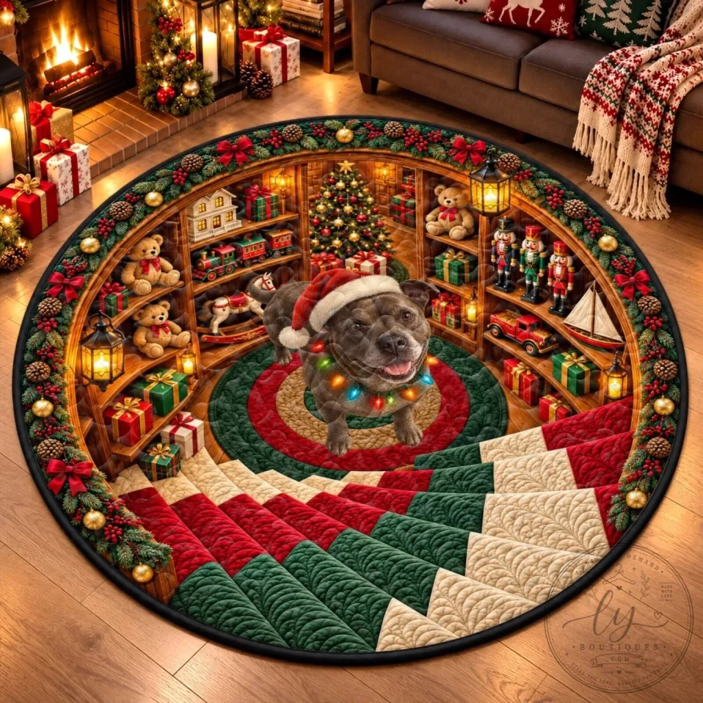 Personalized Christmas Village Dog Quilted Round Mat for Holiday Home Decor Personalized Christmas Village Dog Quilted Round Mat for Holiday Home Decor