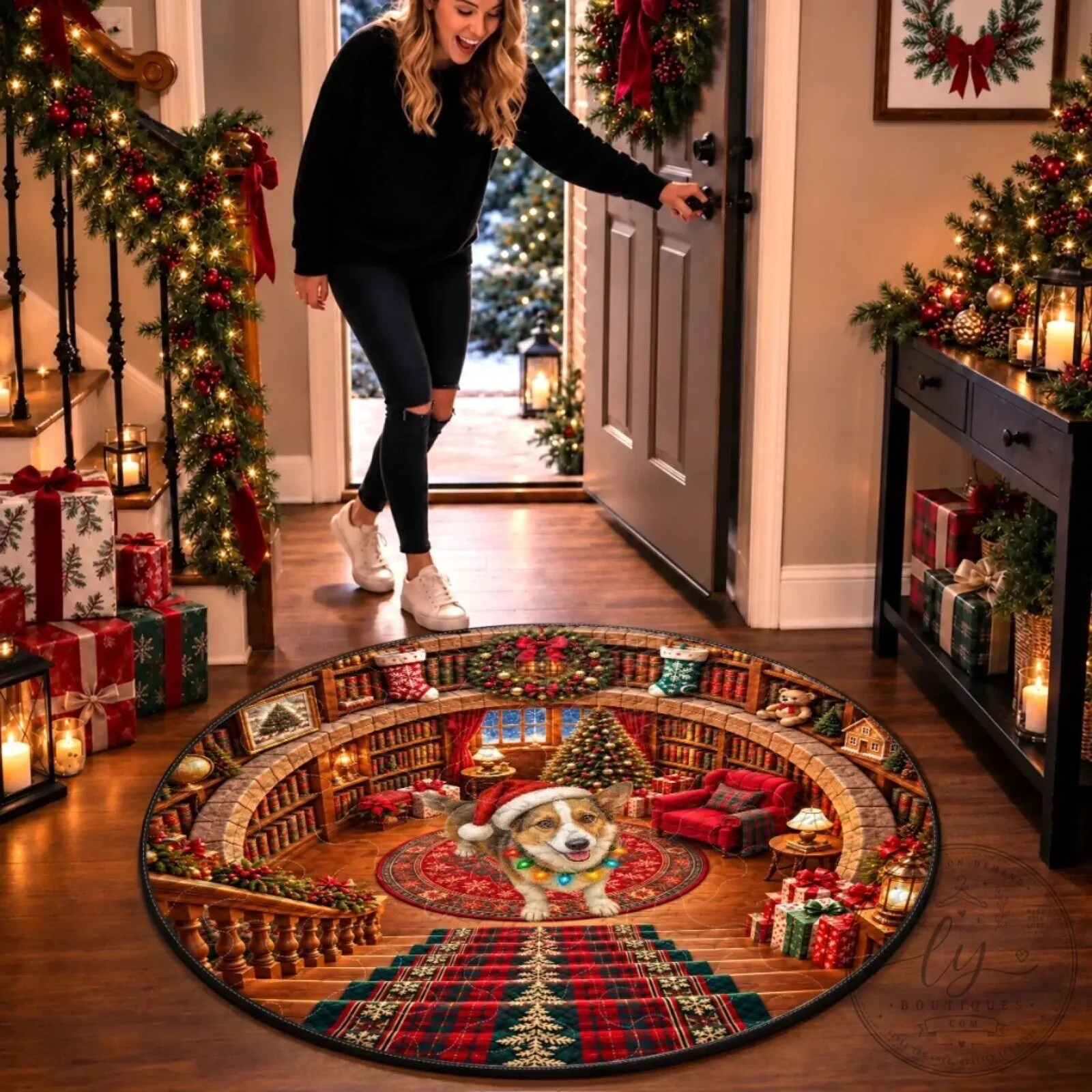 Personalized Christmas Village Dog Quilted Round Mat for Holiday Home Decor 10 Personalized Christmas Village Dog Quilted Round Mat for Holiday Home Decor