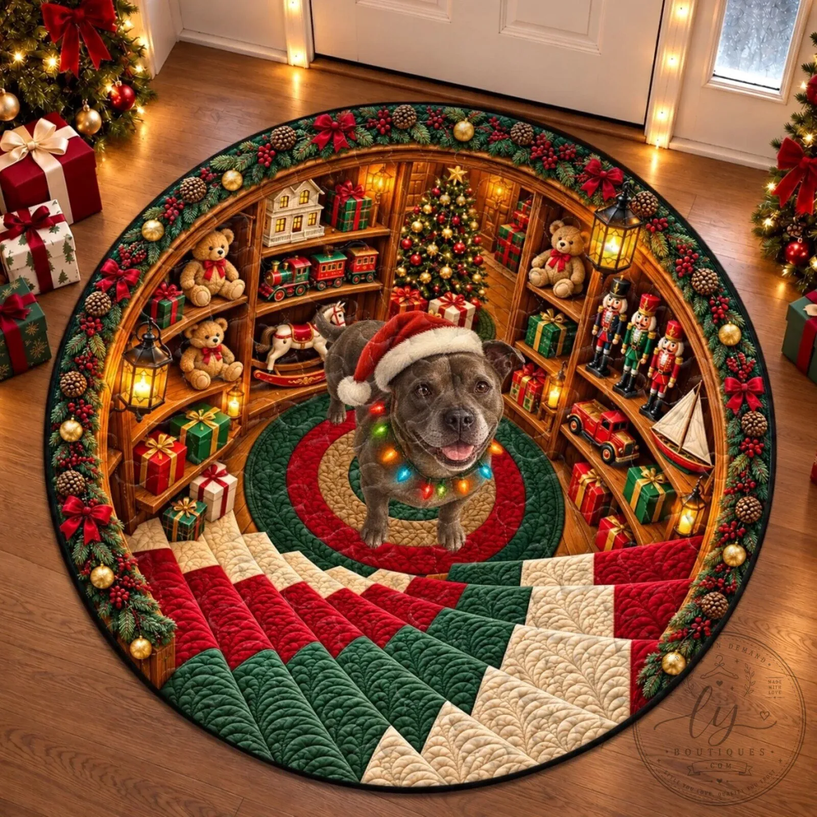 Personalized Christmas Village Dog Quilted Round Mat for Holiday Home Decor 11 Personalized Christmas Village Dog Quilted Round Mat for Holiday Home Decor