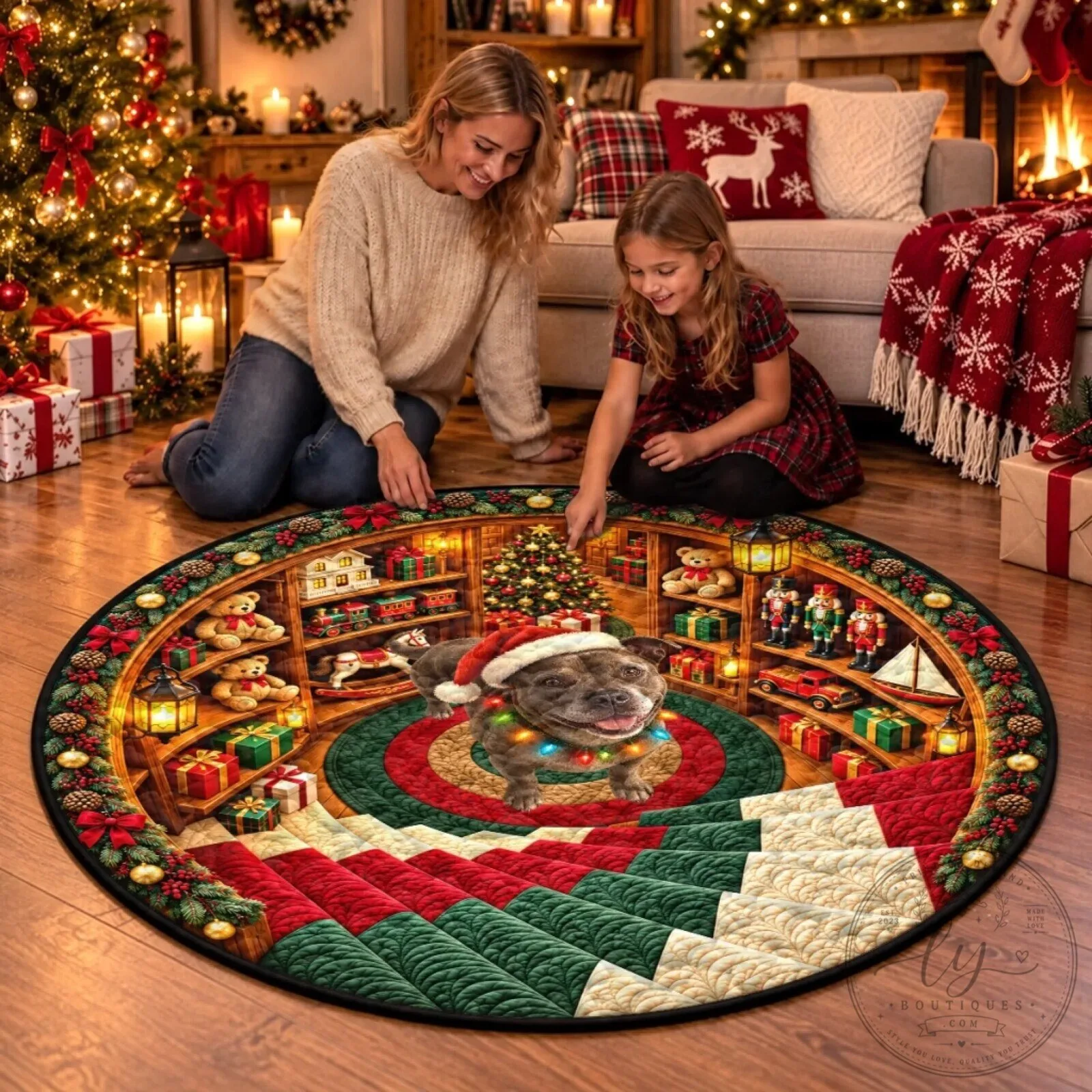 Personalized Christmas Village Dog Quilted Round Mat for Holiday Home Decor 12 Personalized Christmas Village Dog Quilted Round Mat for Holiday Home Decor