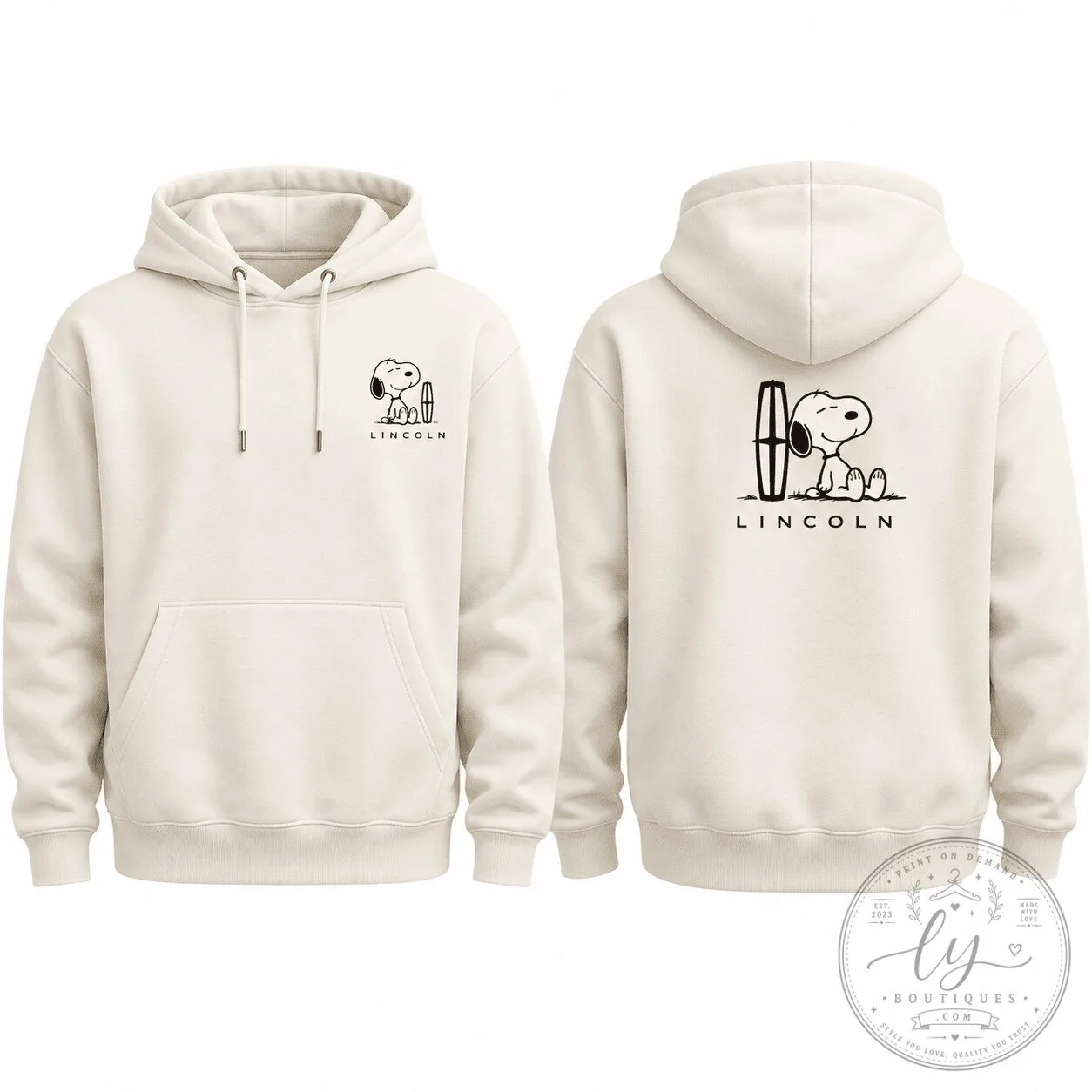Snoopy Lincoln Surfer Dog Cartoon Character Cream Hoodie
